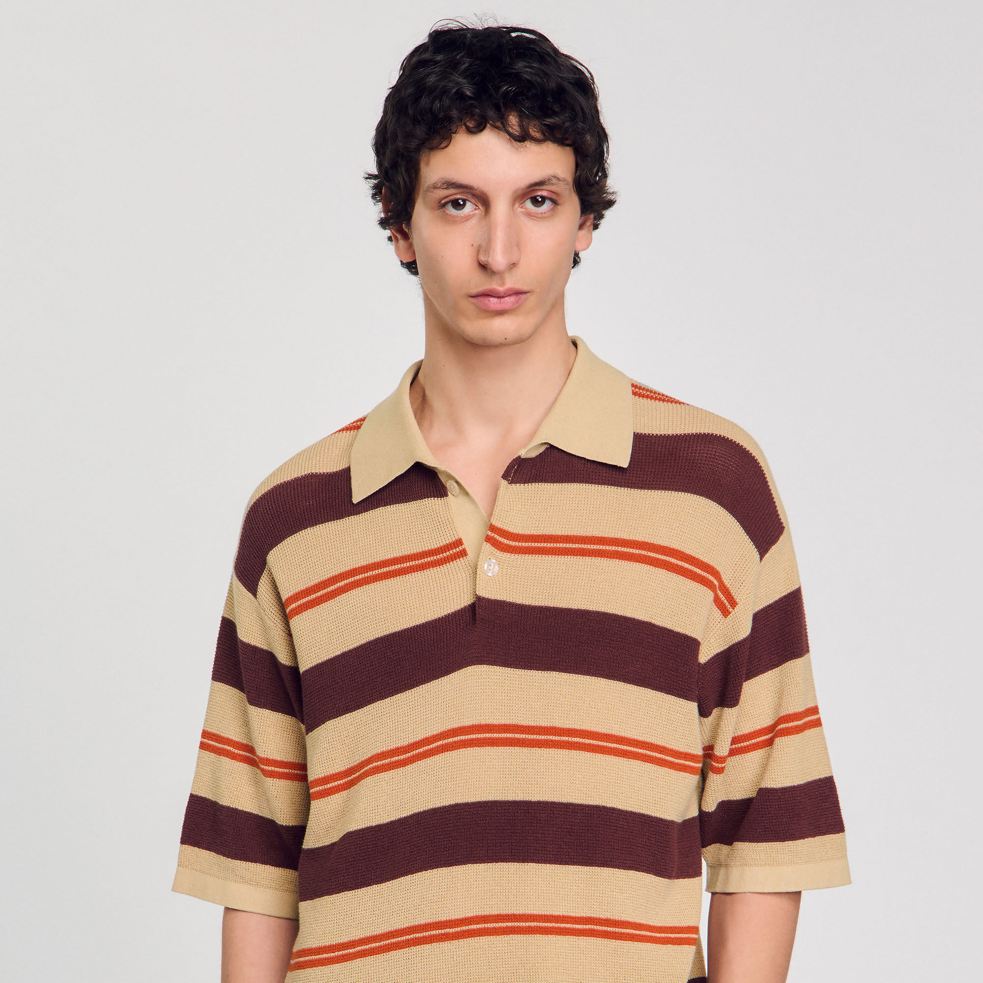 Stripy knit polo shirt