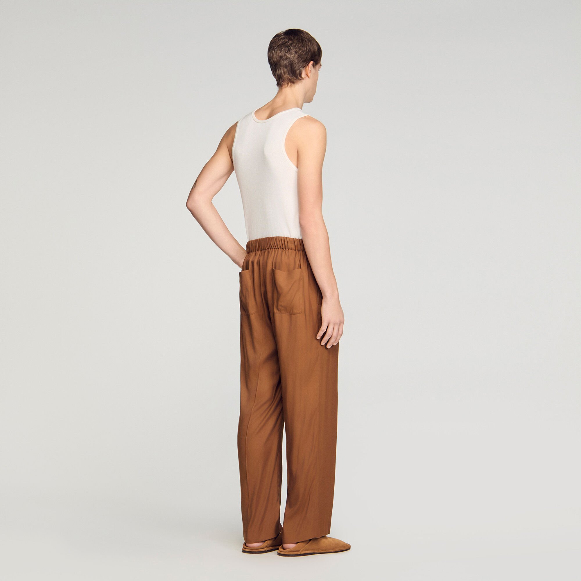 Pantalon fluide &eacute;lastiqu&eacute; &agrave; cordon
