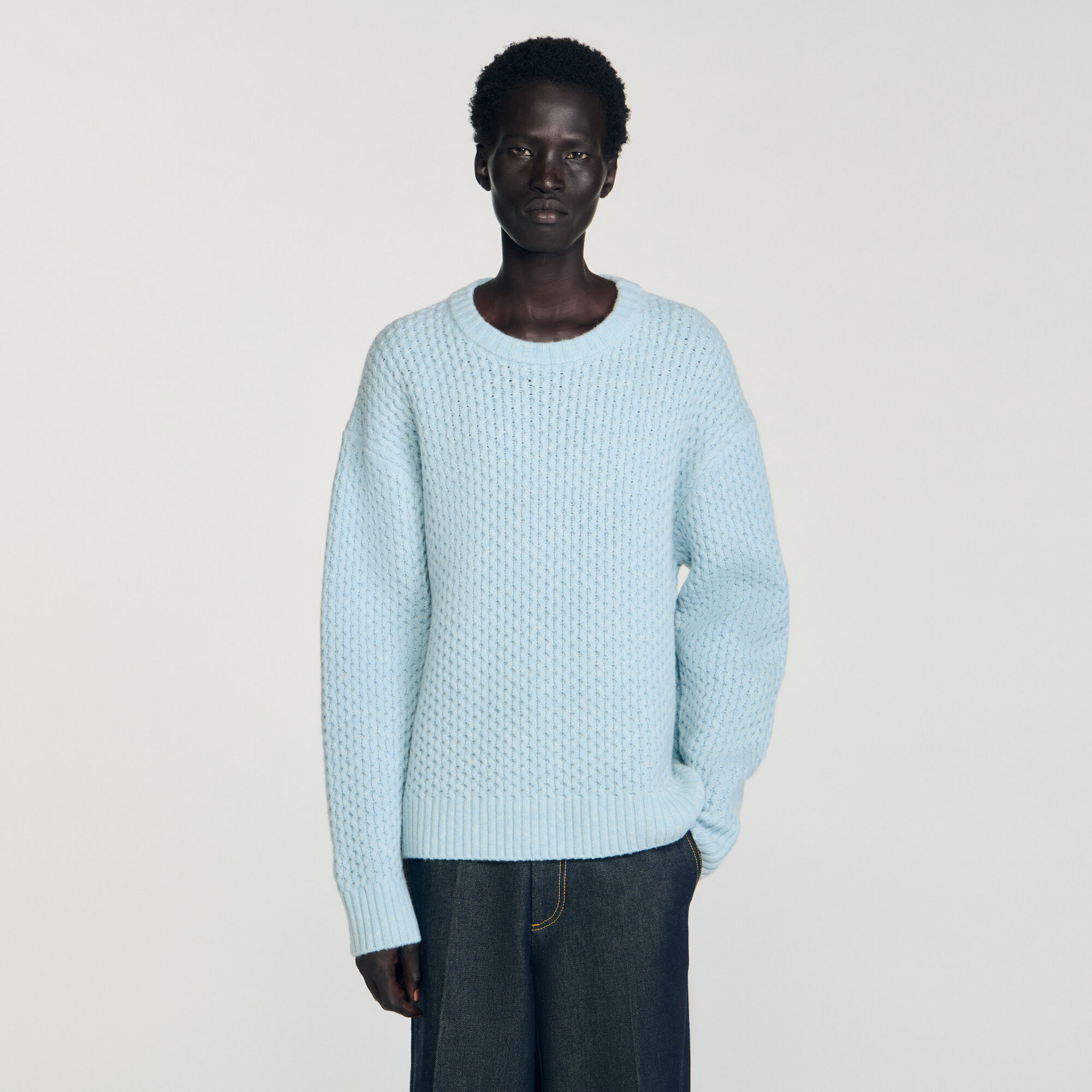 Honeycomb stitch wool jumper