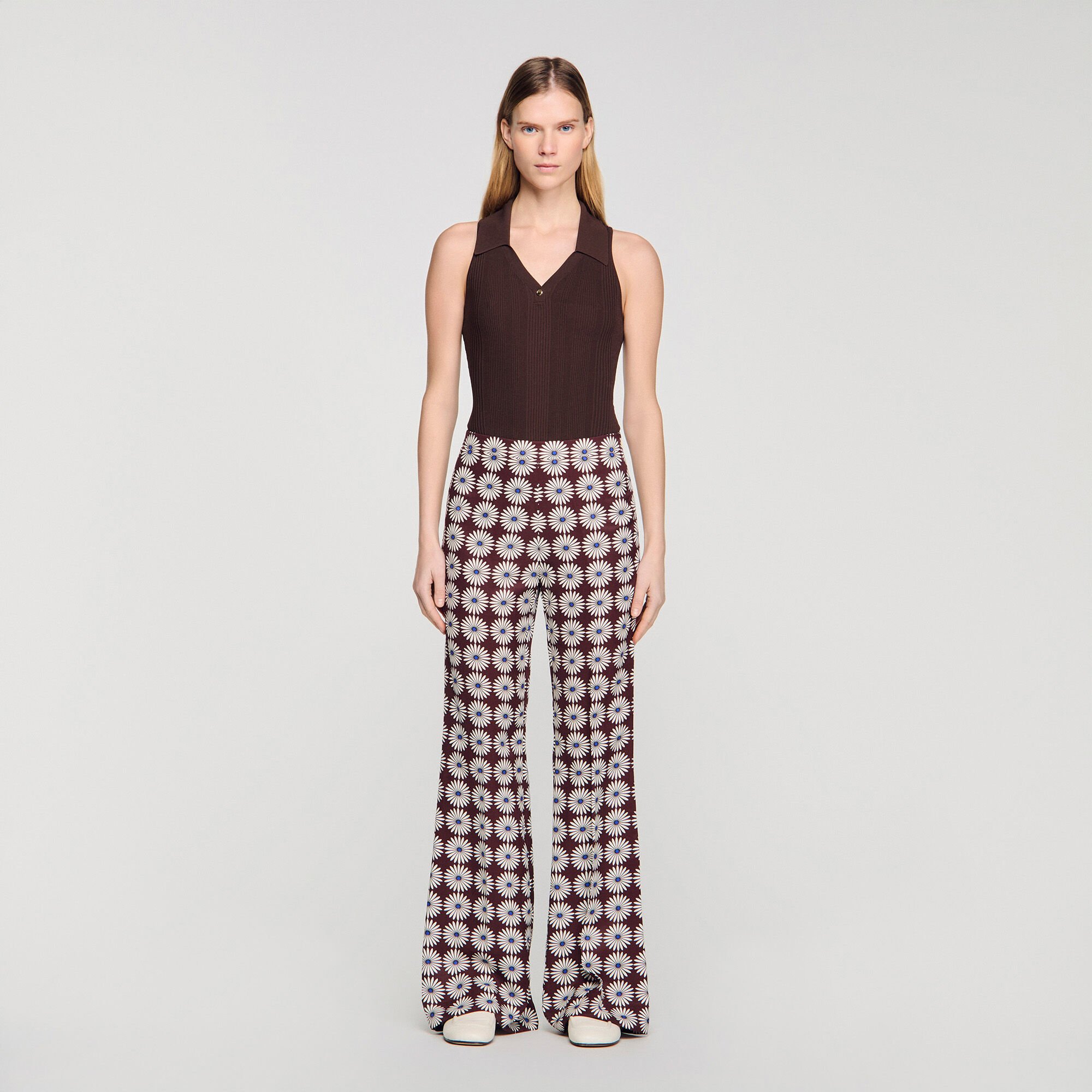 Floral-print floaty trousers