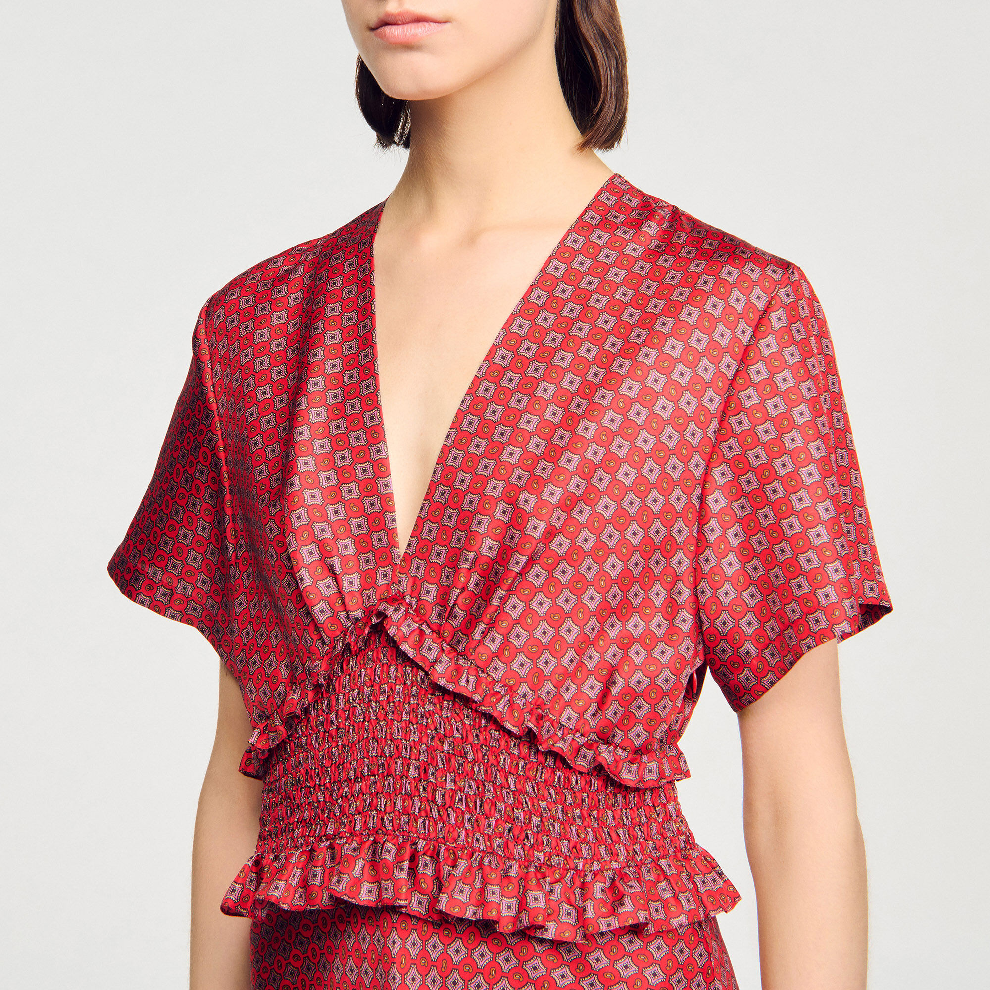 Langes Kleid mit Tuchprint