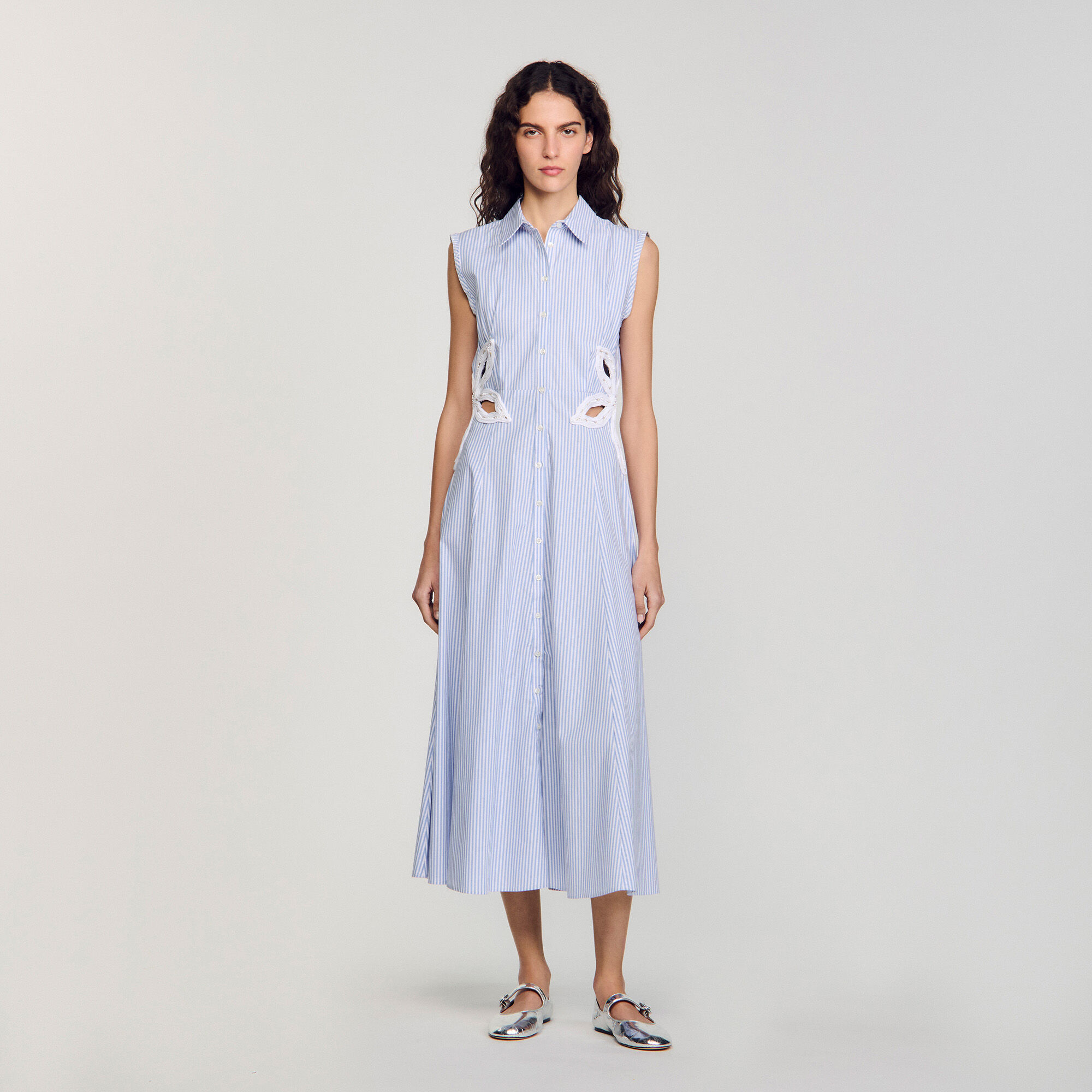 Stripy embroidered maxi dress
