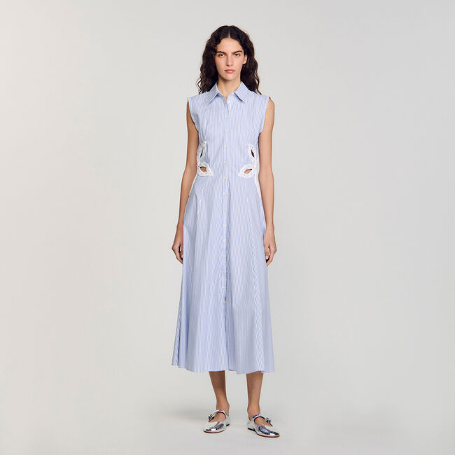 Robe longue rayée à détails brodés