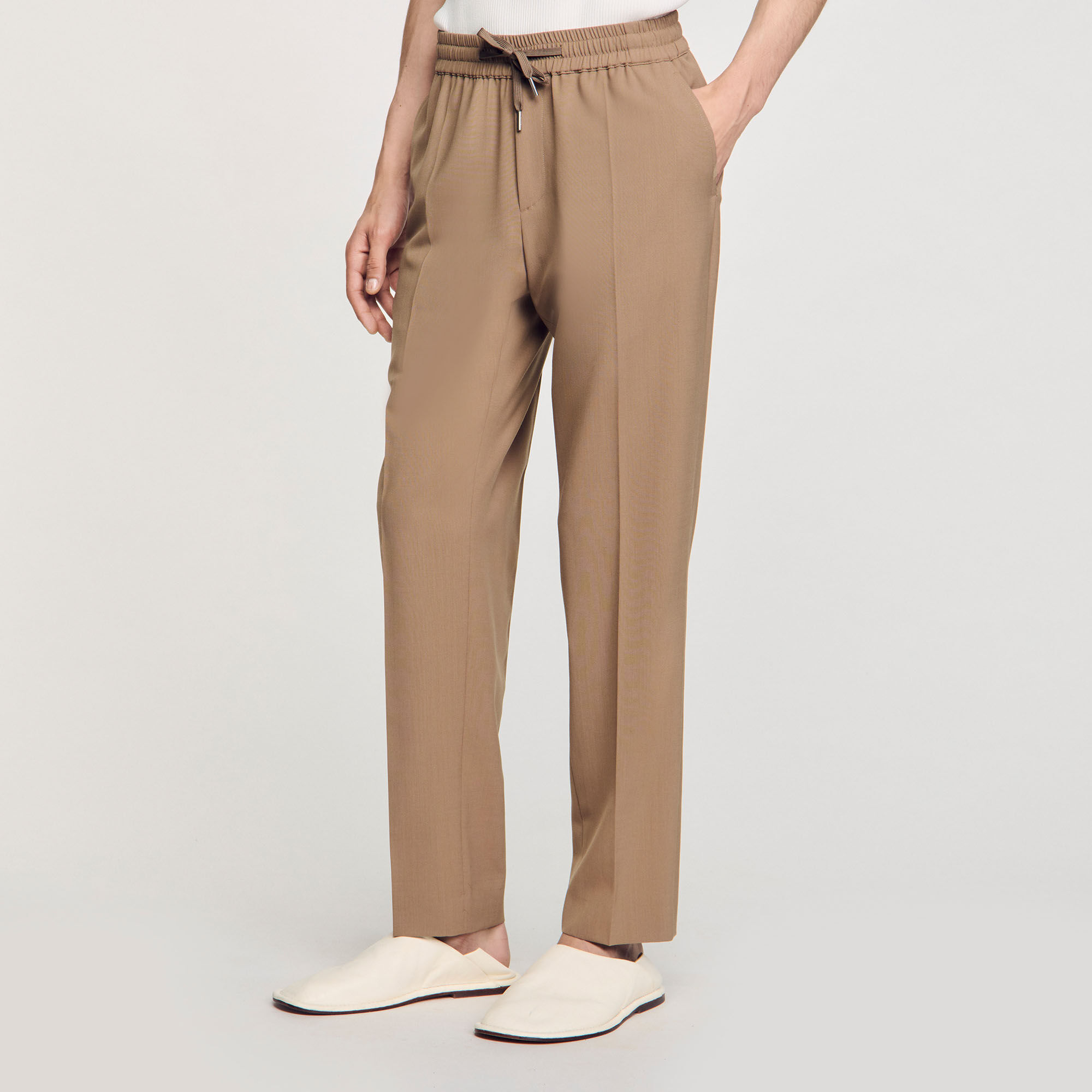 Elasticated straight-leg trousers