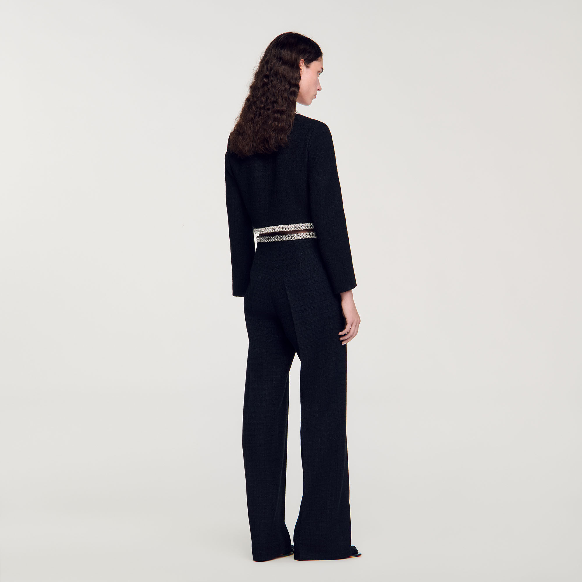 High-waisted tweed trousers