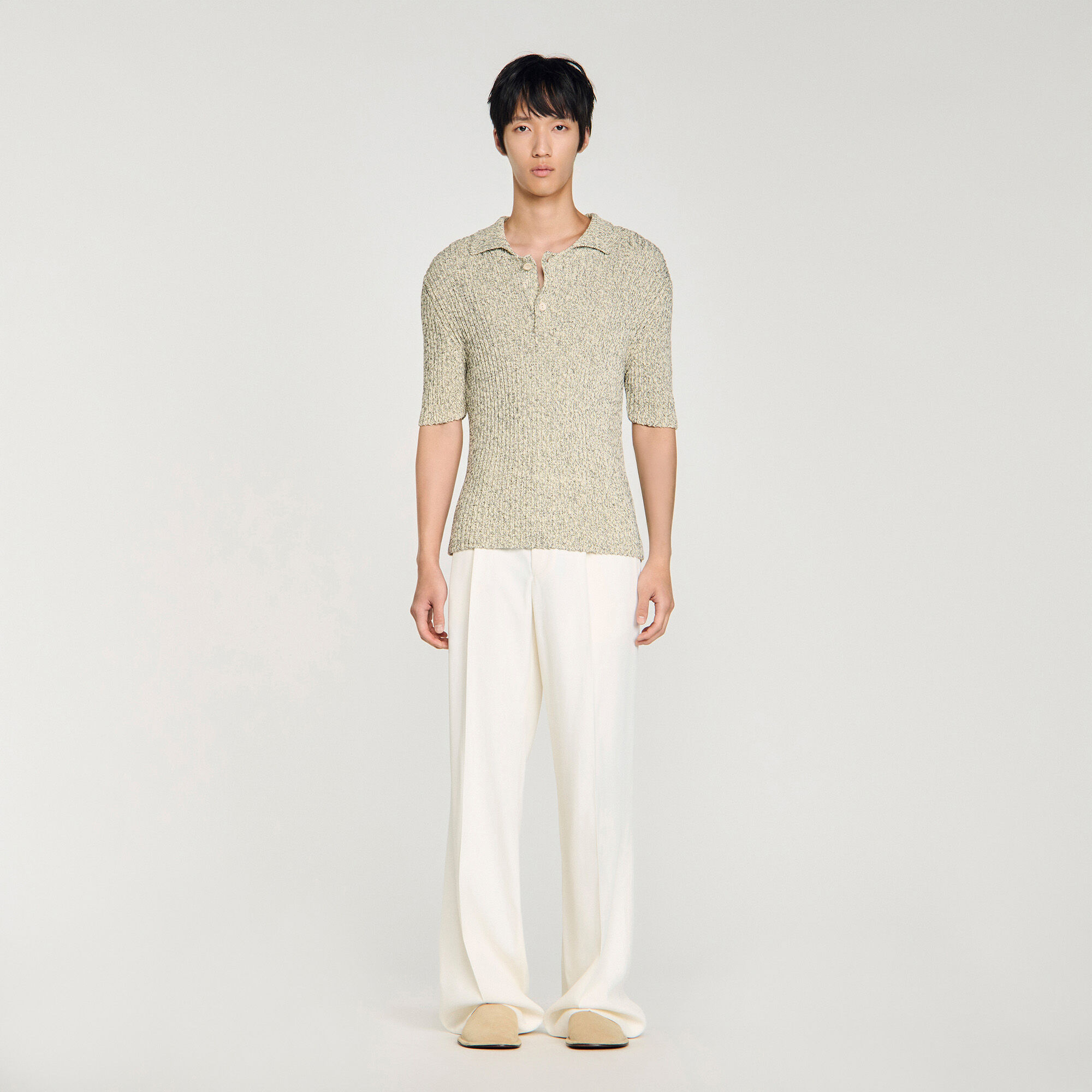 Marl cotton knit polo shirt