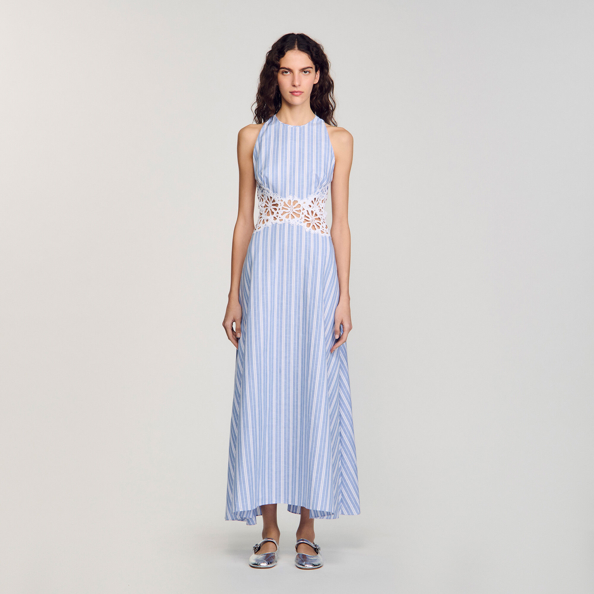 Striped maxi dress with lace