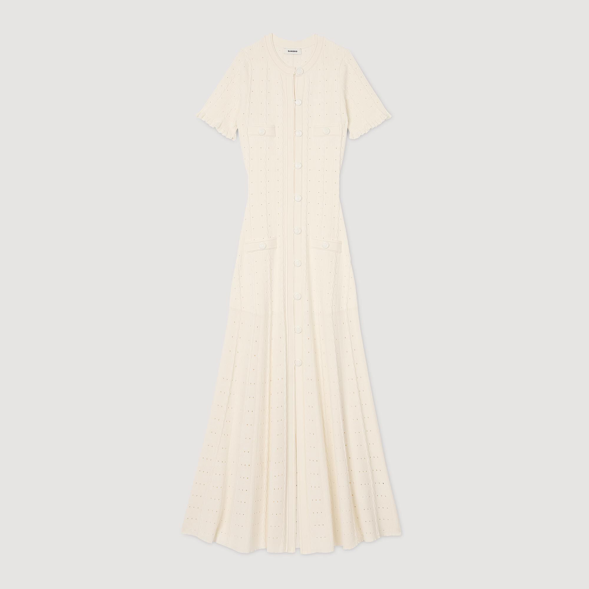 Knit maxi dress white / beige For Women | Sandro Paris Knit maxi dress white / beige For Women | Sandro Paris