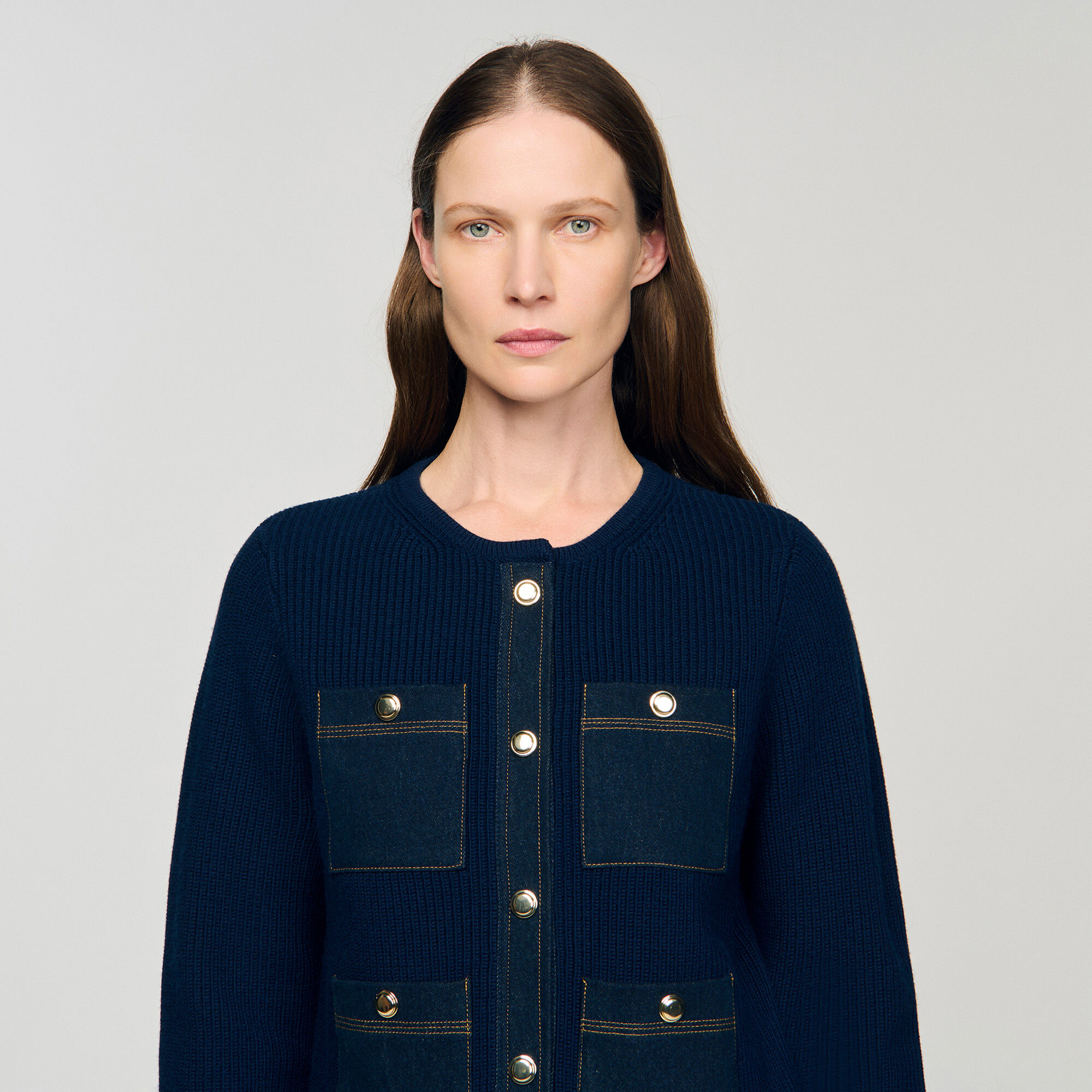 Cardigan with denim details