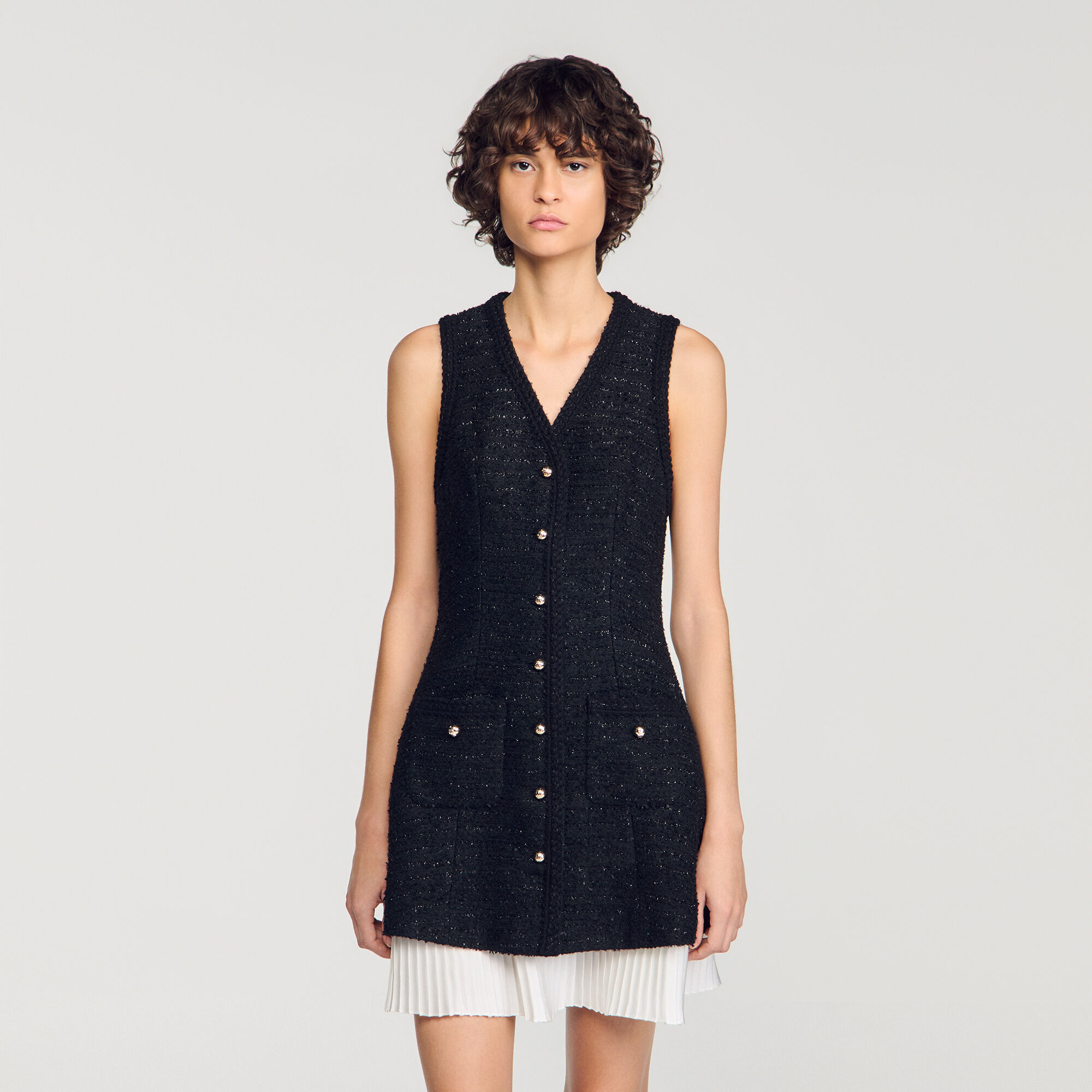 Robe courte bicolore en tweed - Femme | Sandro