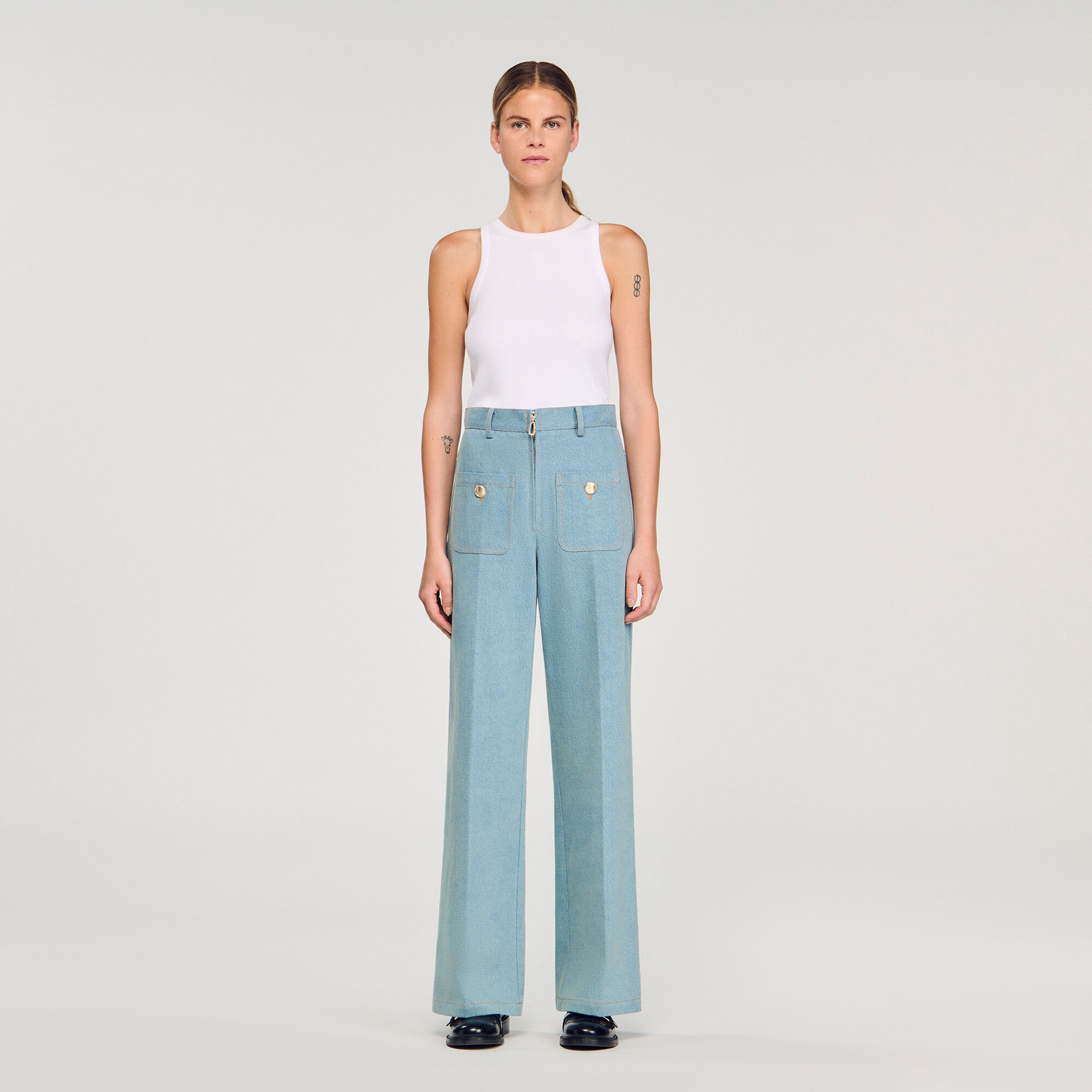 Jean large à taille haute délavé