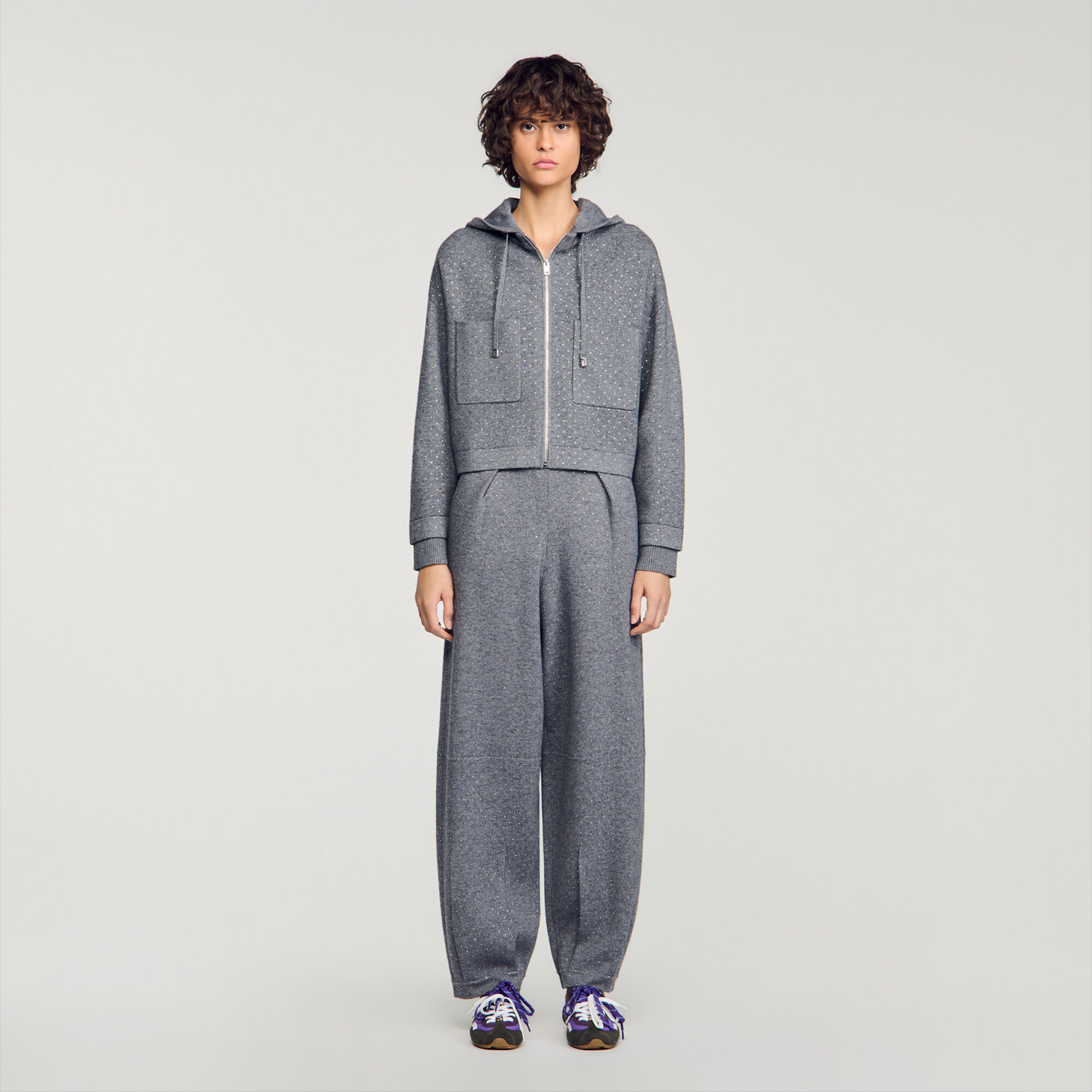 Hooded rhinestone cardigan - Women | Sandro