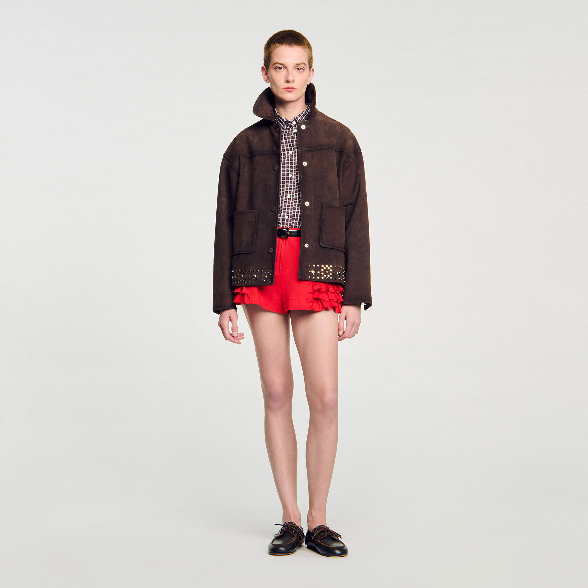 Velourslederjacke mit Nieten
