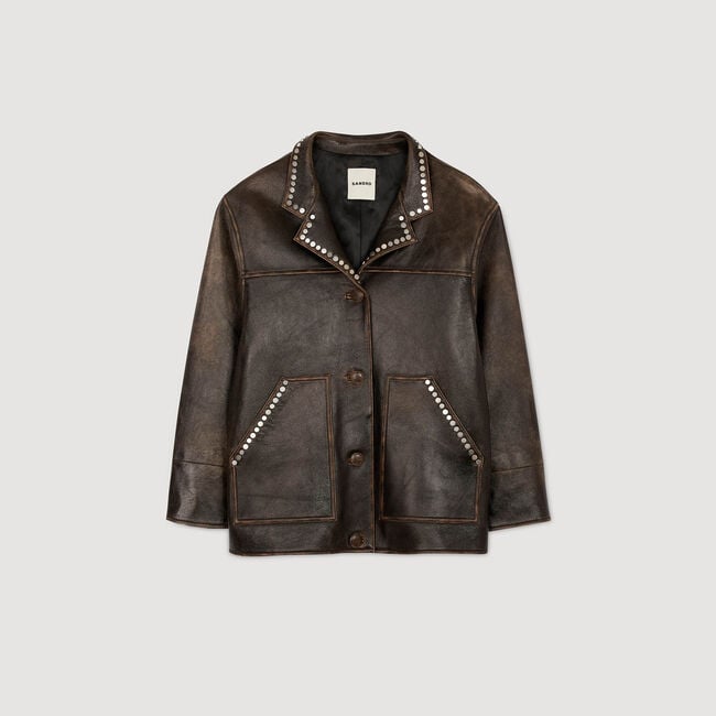 Oversize-Lederblouson mit Nieten