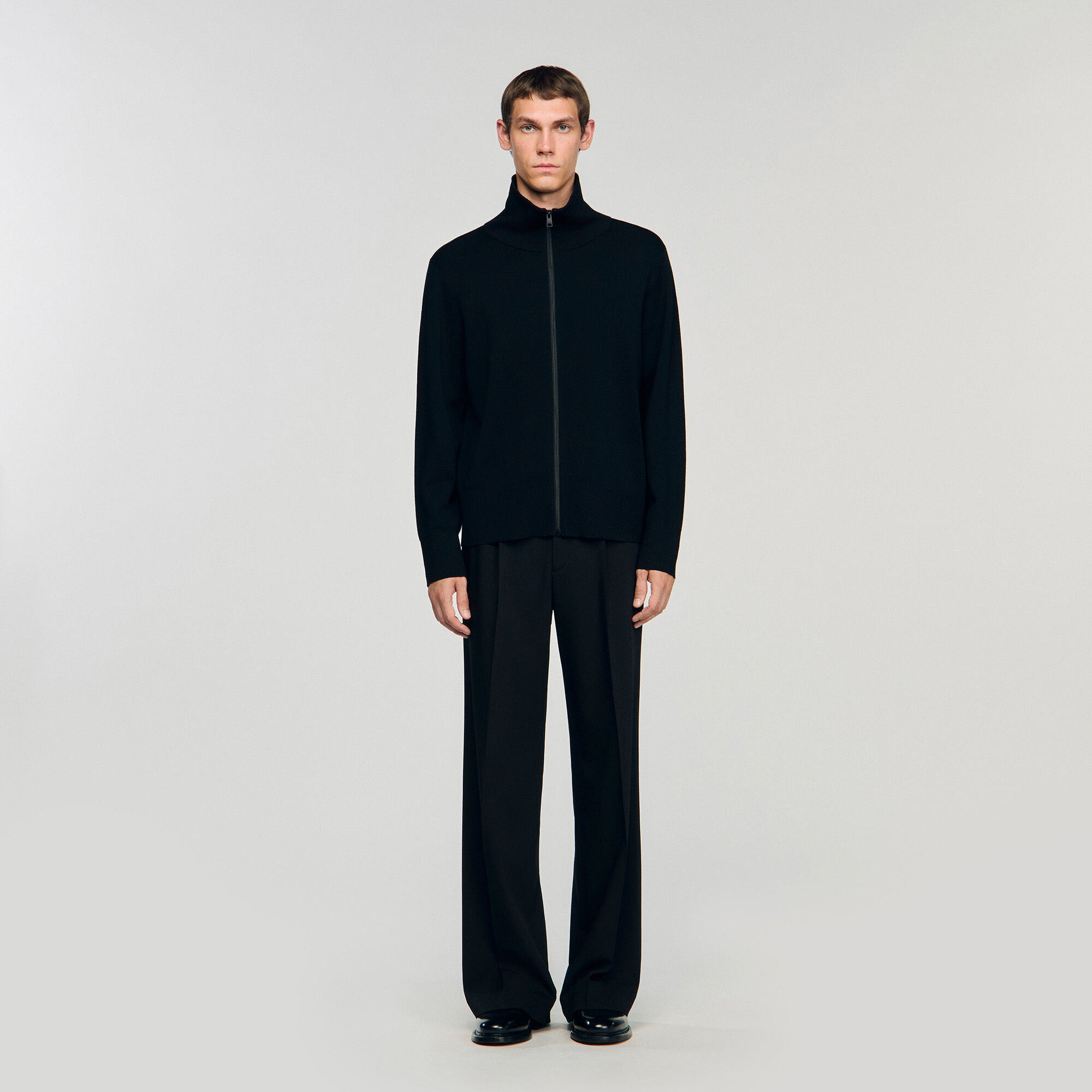 Zip-up wool cardigan