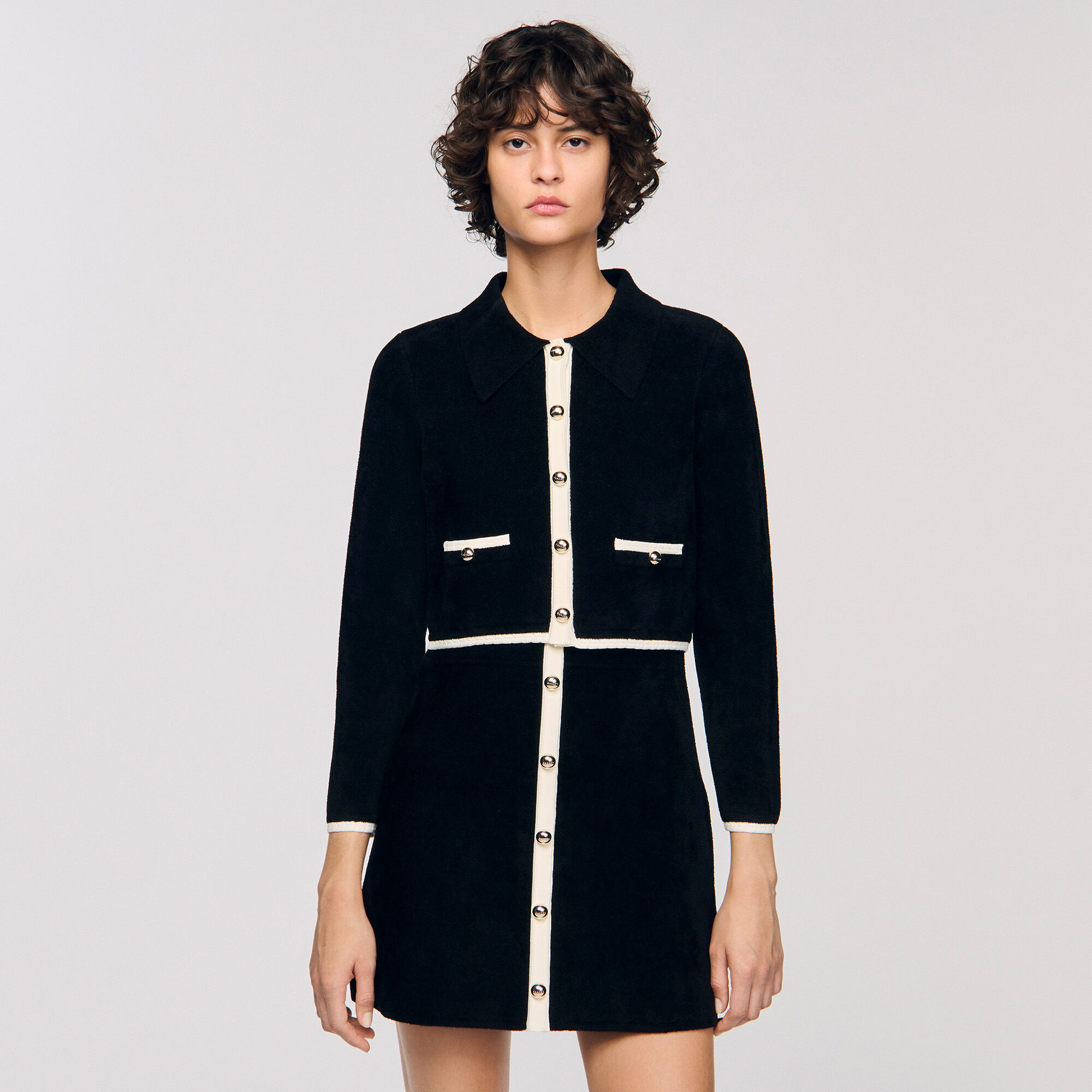 Two-tone shirt collar cardigan