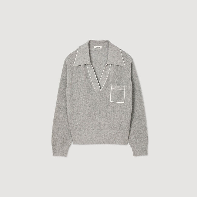 Open polo-collar neck jumper