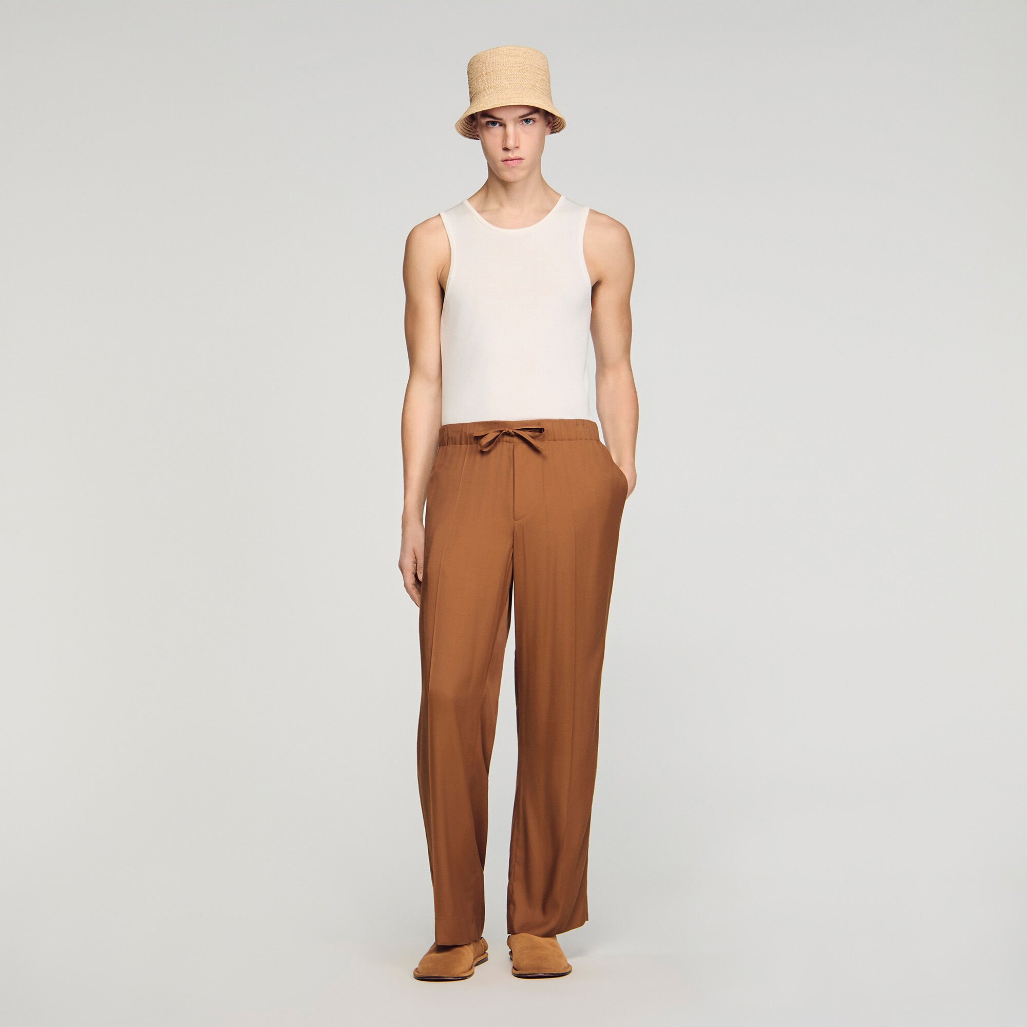 Pantalon fluide &eacute;lastiqu&eacute; &agrave; cordon