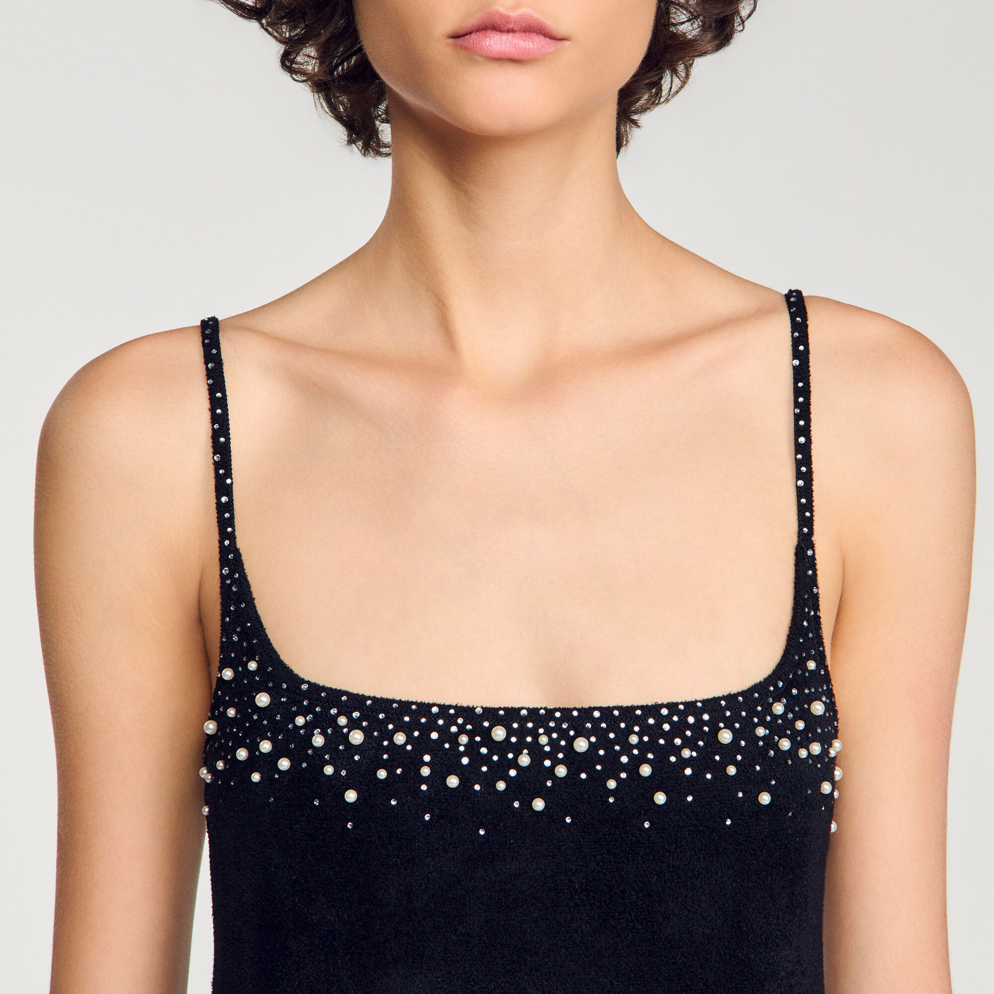 Robe courte en velours &agrave; strass - Femme | Sandro