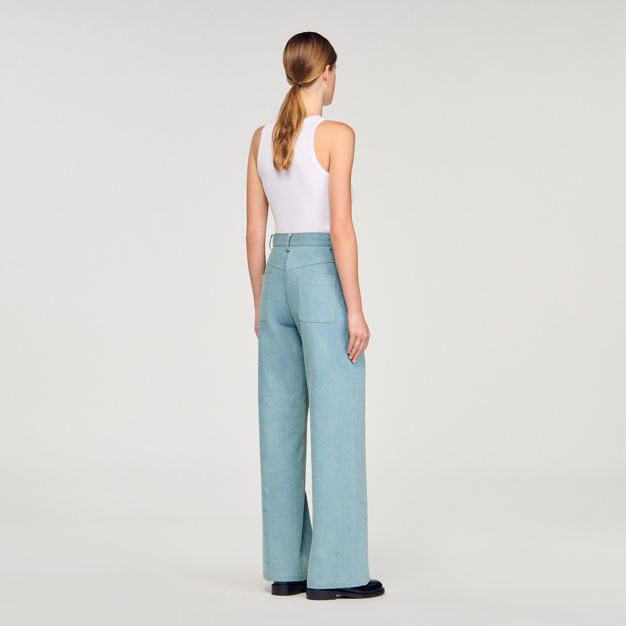 Jean large à taille haute délavé