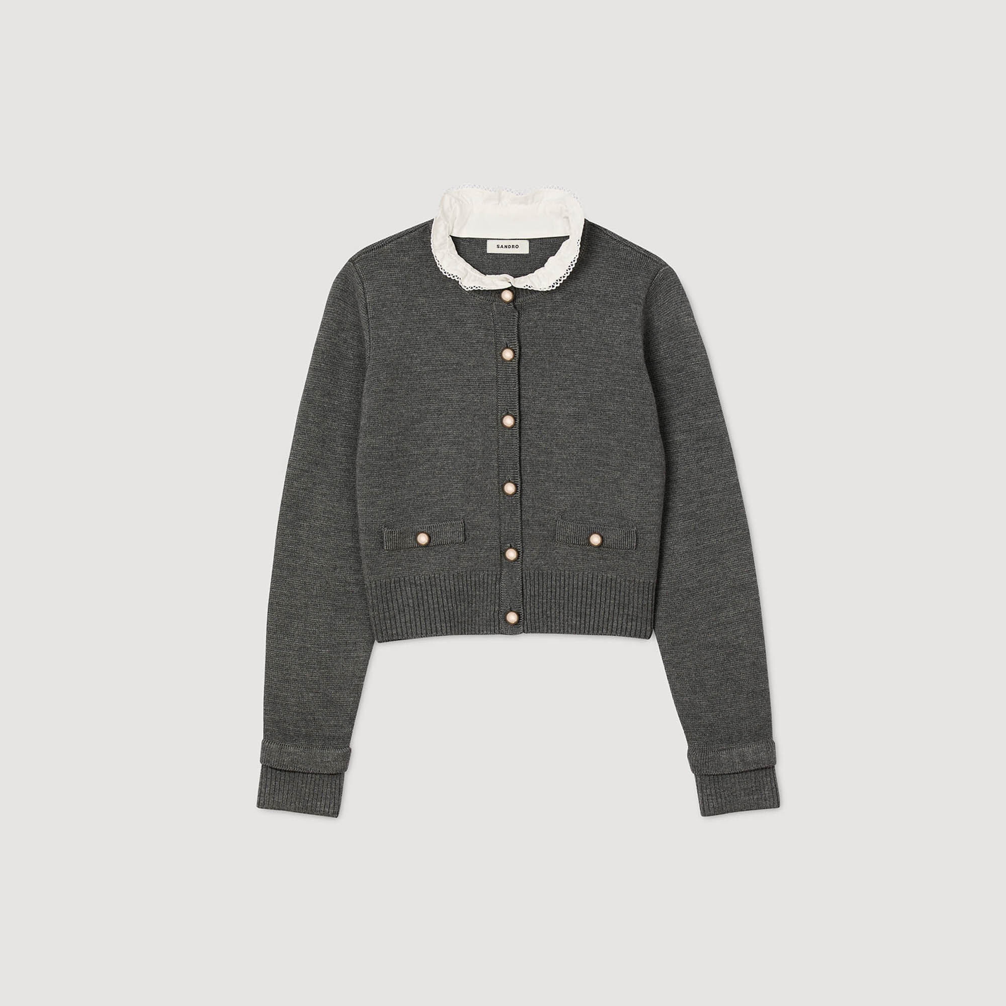Cardigan à col volanté amovible