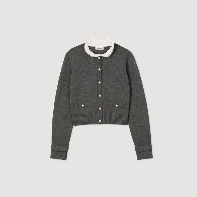 Cardigan à col volanté amovible