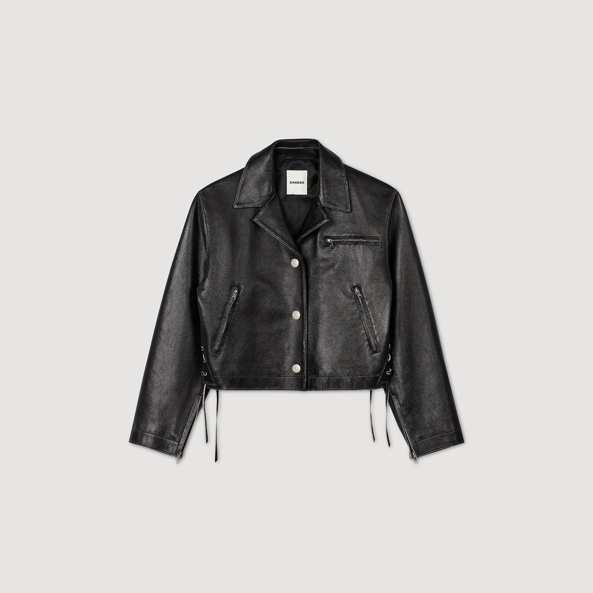 Sandro leather jacket sale outlet