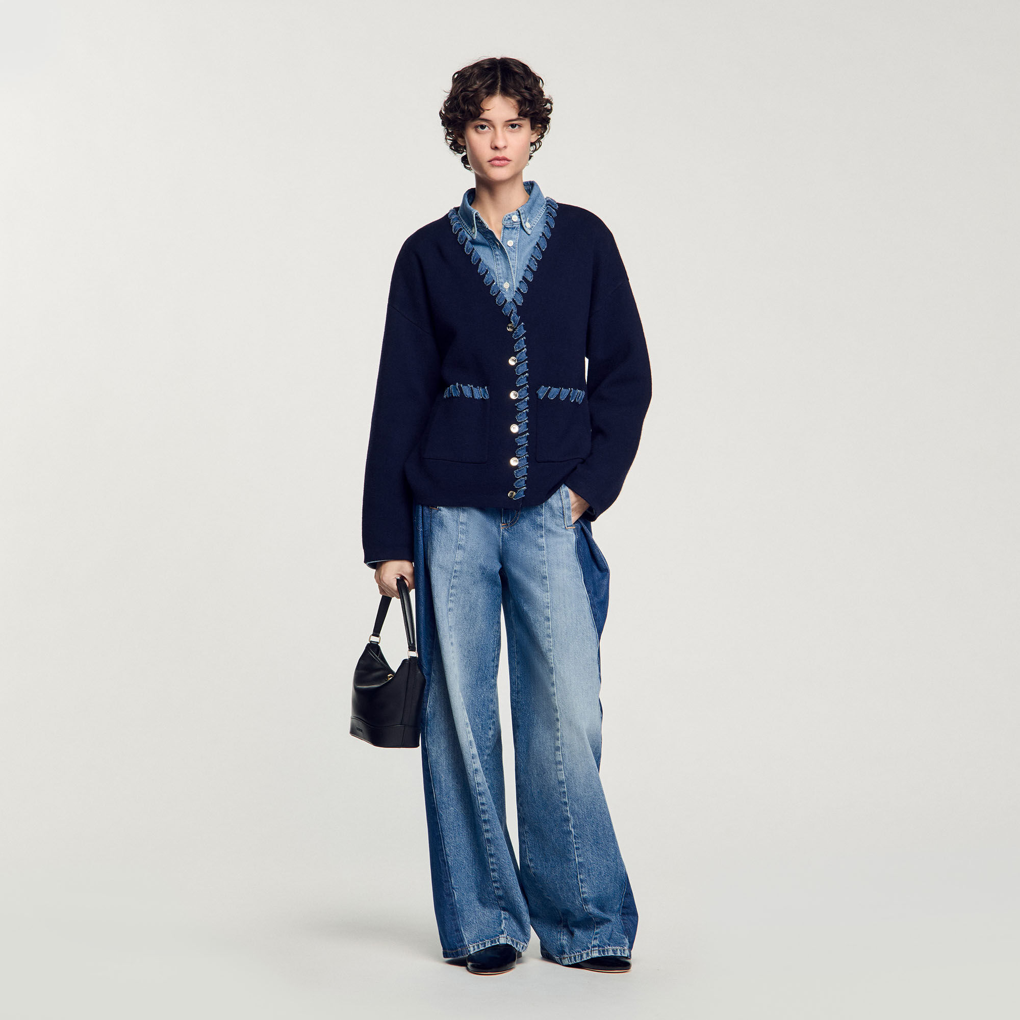 ジャケット・アウター SANDRO Terry knit Cardicoat in blue SANDRO Terry Knit Cardicoat | endource