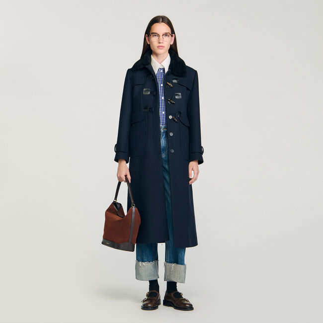 Long coat with velvet collar