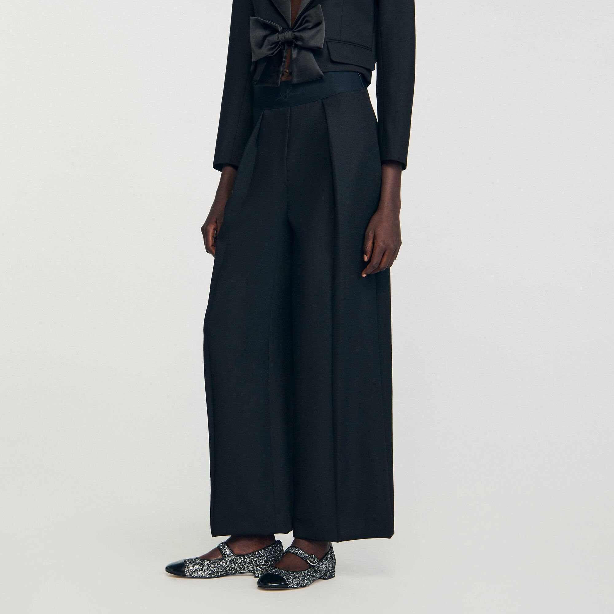Pantalon large à taille élastiquée