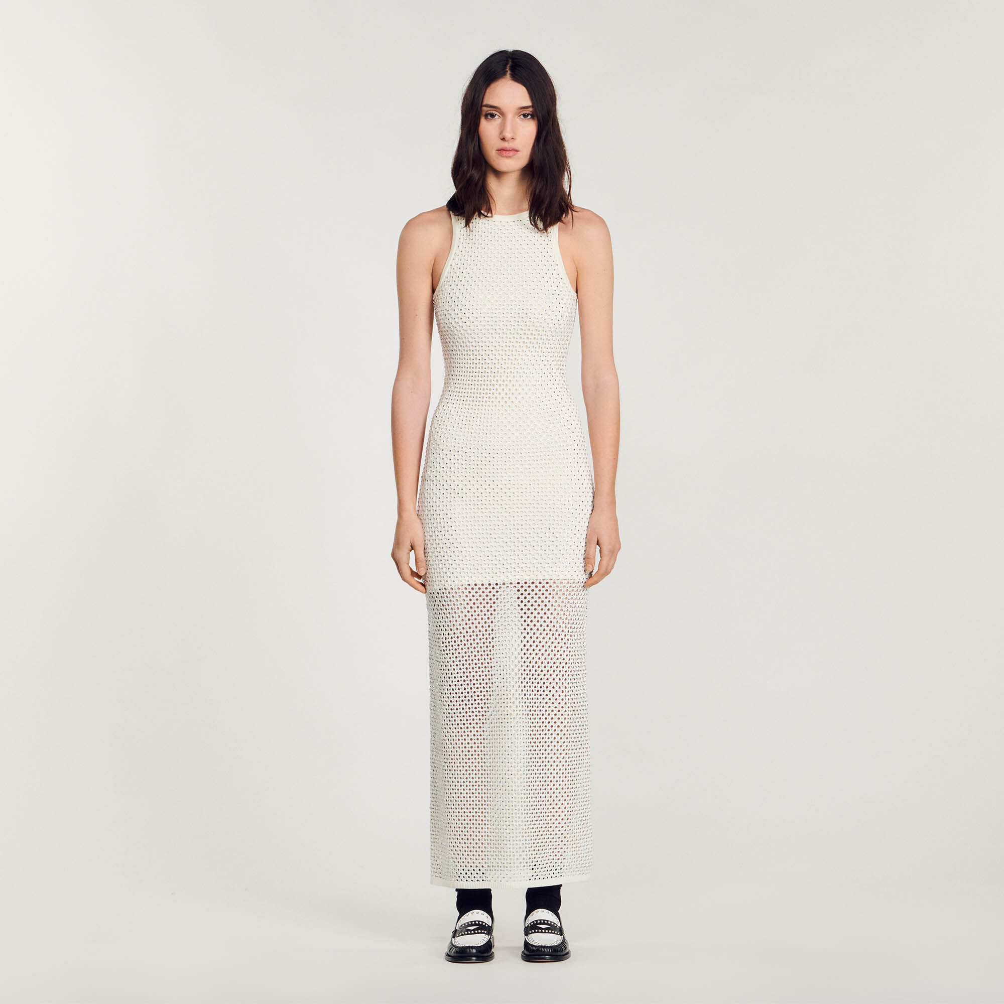 Robe longue en maille beige pour femme Sandro Paris