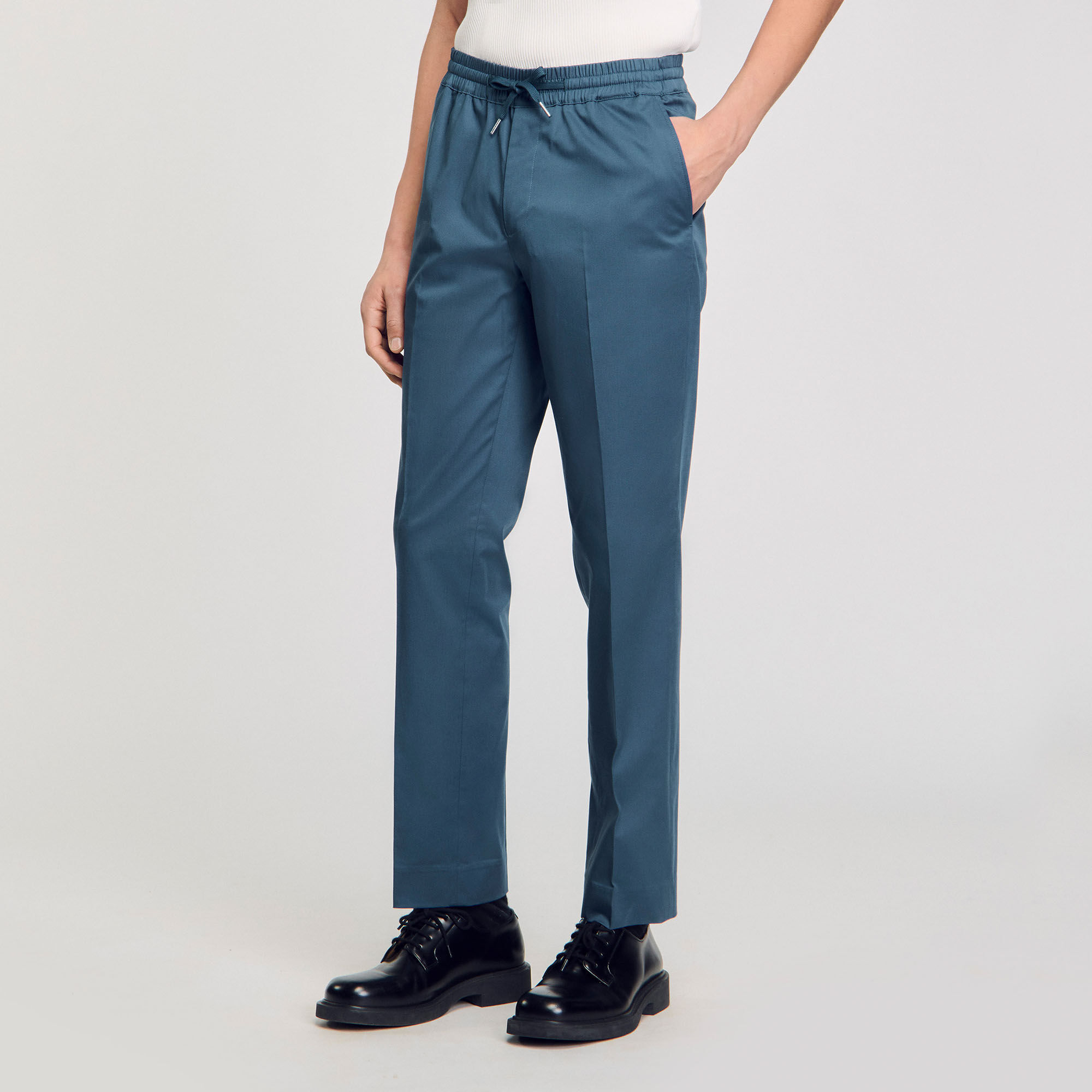 Elasticated straight-leg trousers