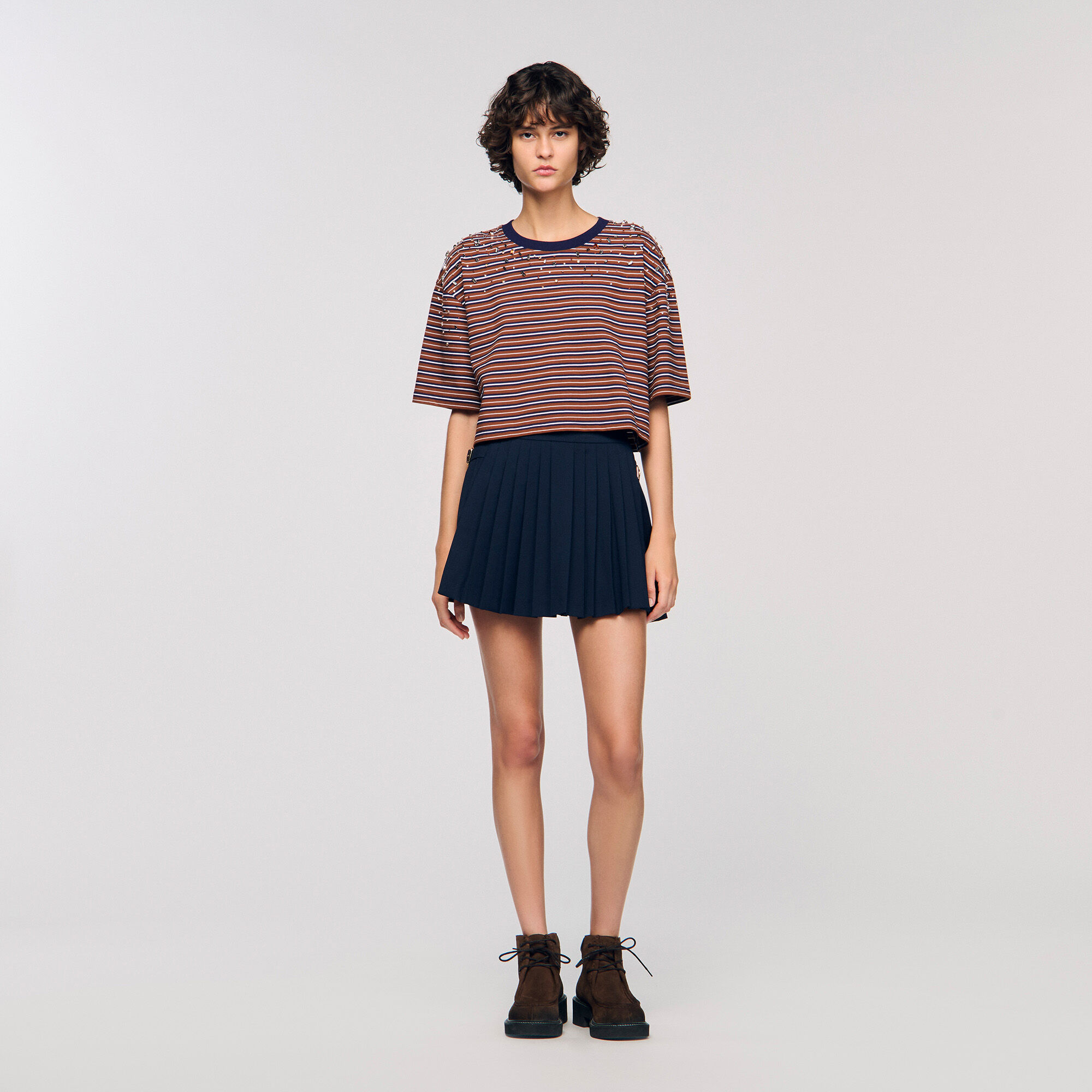 Gestreiftes T-Shirt mit Strass