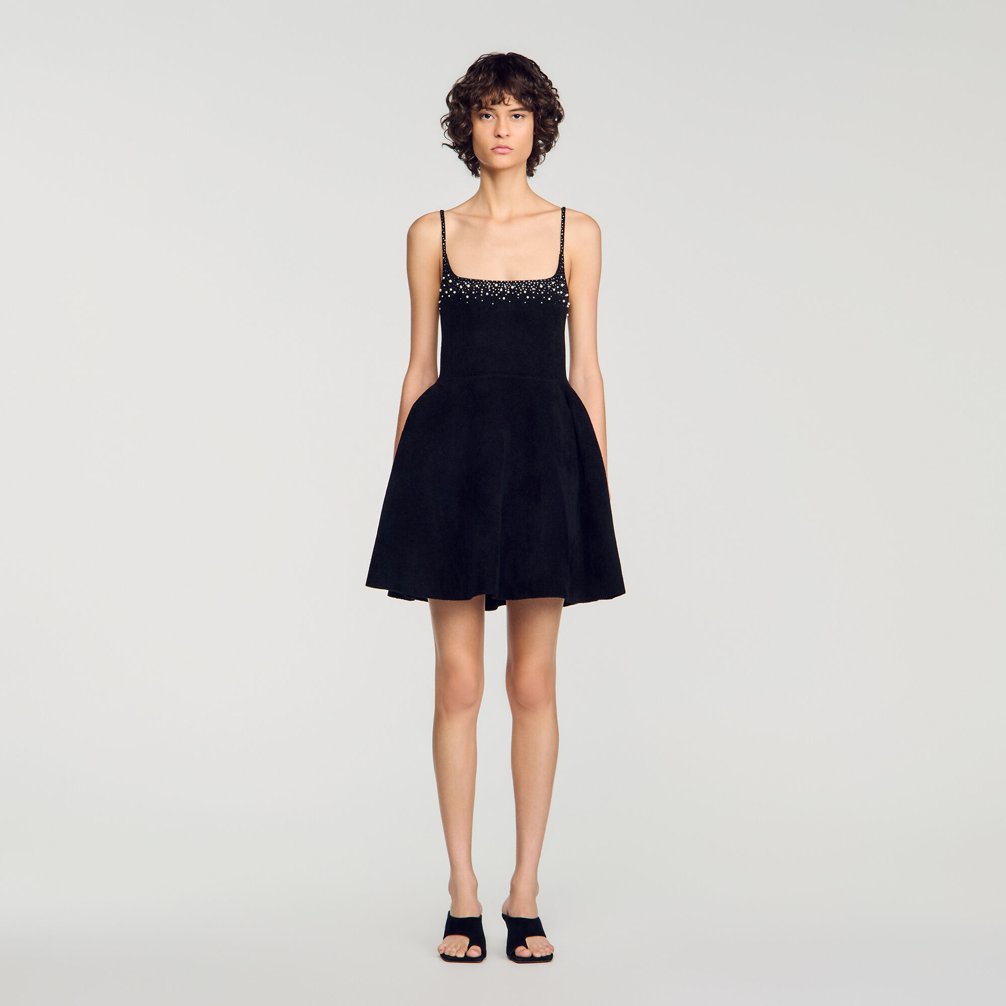 Robe courte en velours &agrave; strass - Femme | Sandro