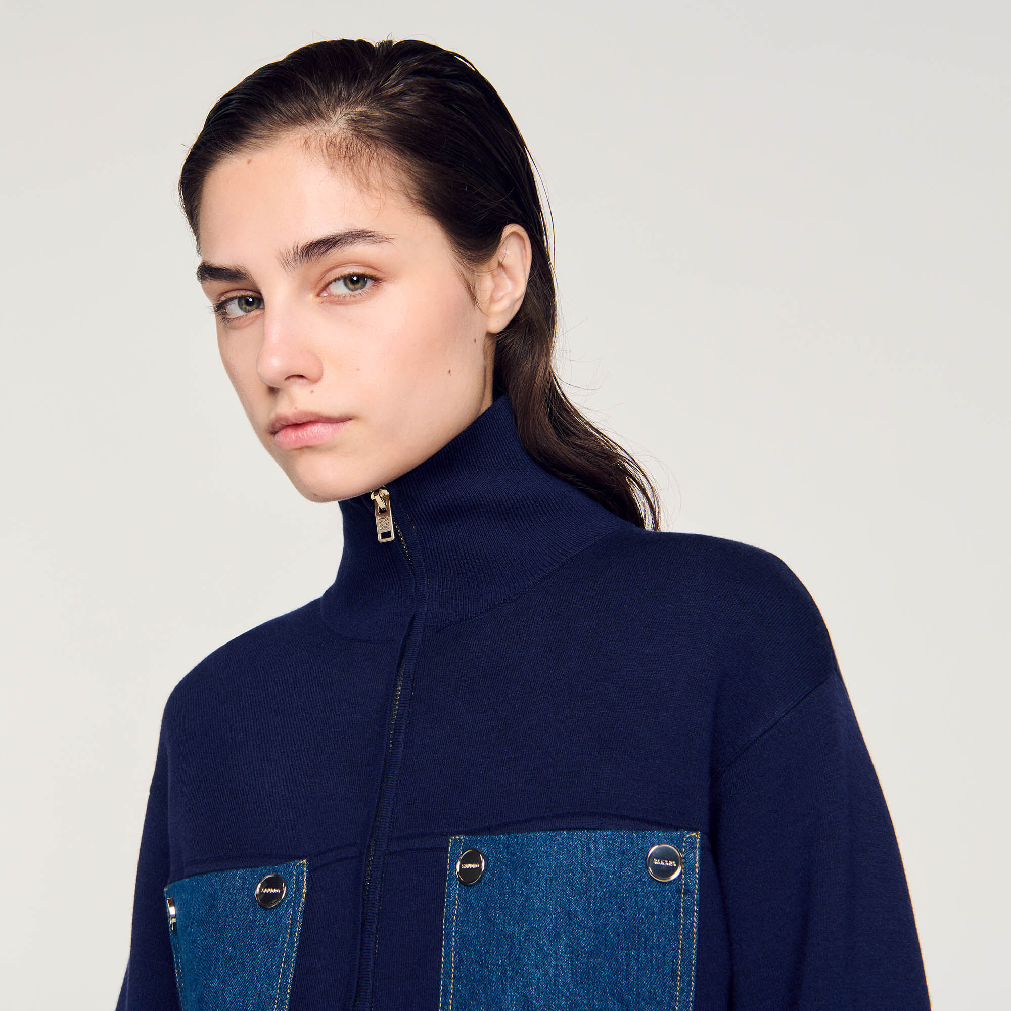 Cardicoat aus Strick und Denim