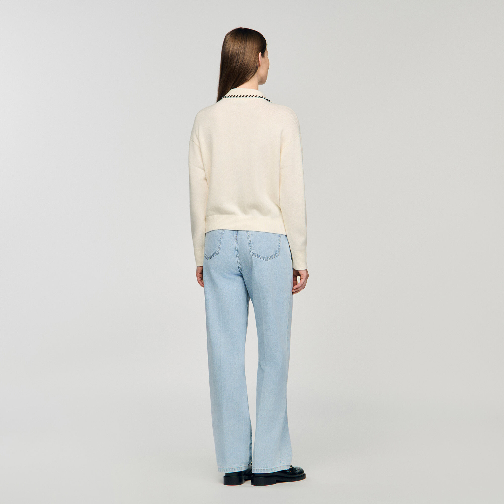 Pull en maille à col polo contrasté