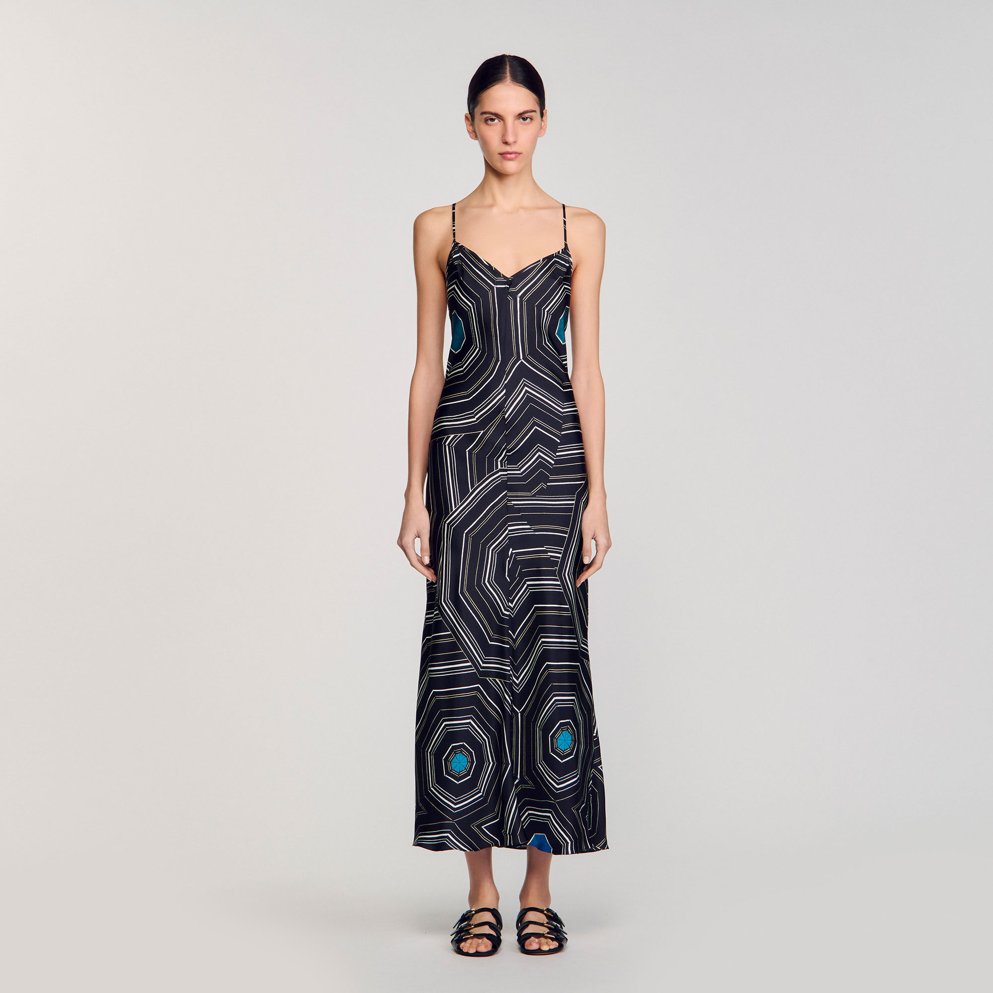 Robe longue en soie imprimée