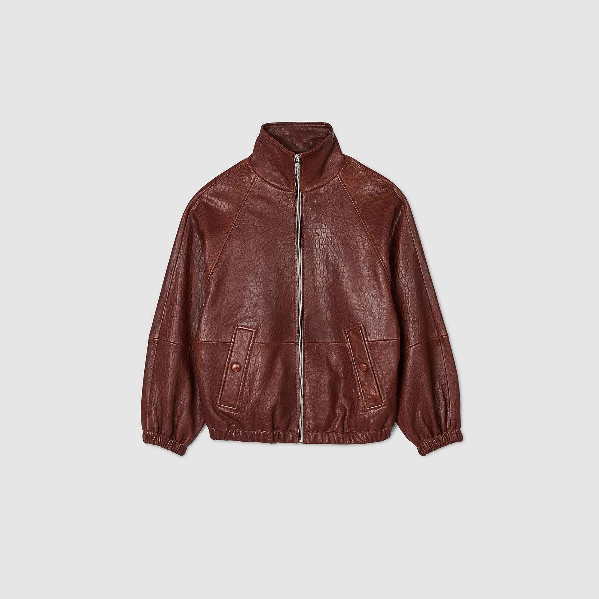Sandro leather bomber jacket online
