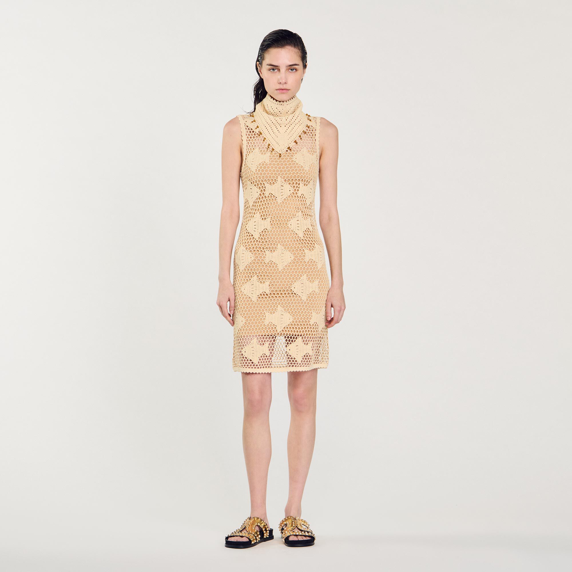 Robe en maille beige pour femme Sandro Paris
