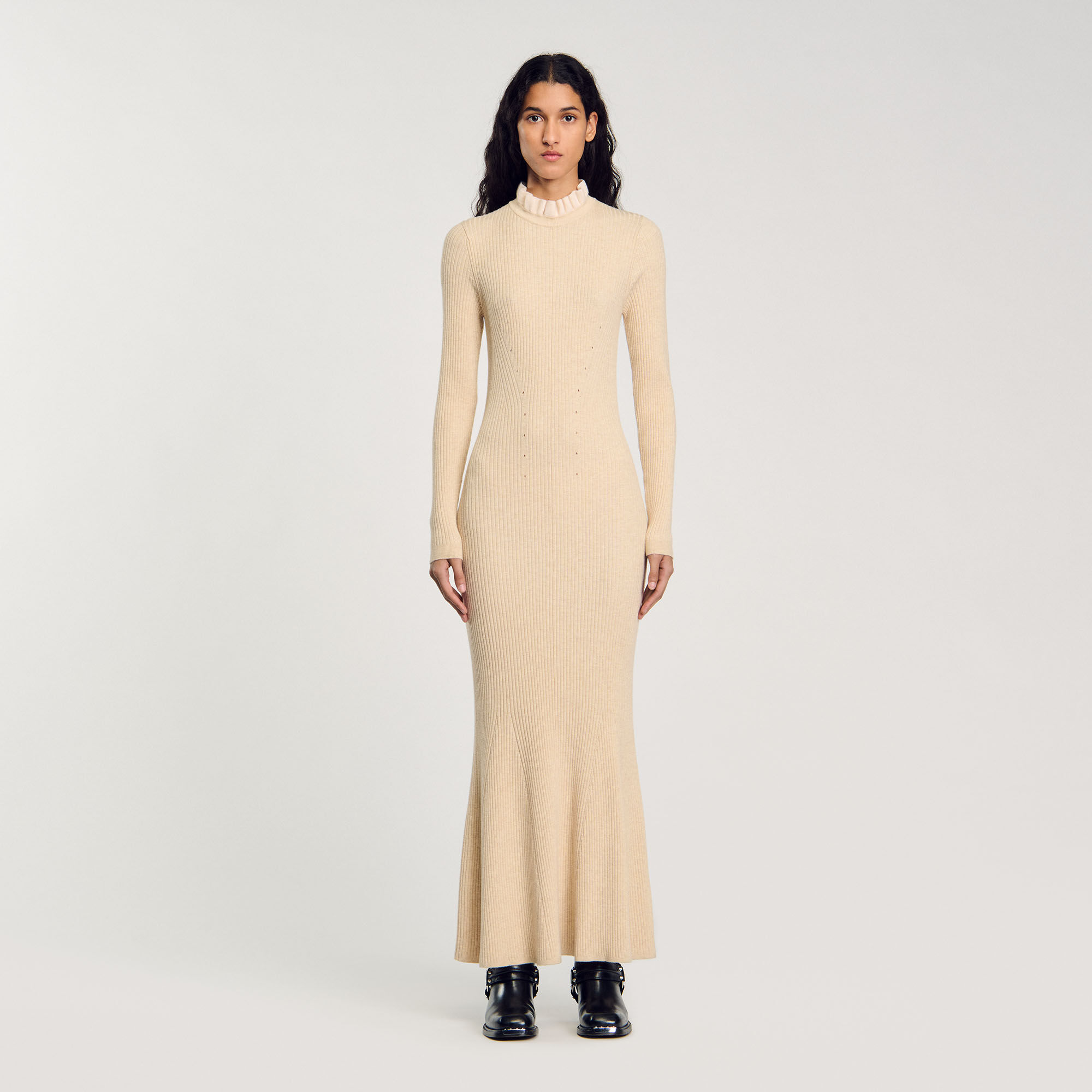 Robe Sandro Longue Knit Maxi Dress White Beige For Women