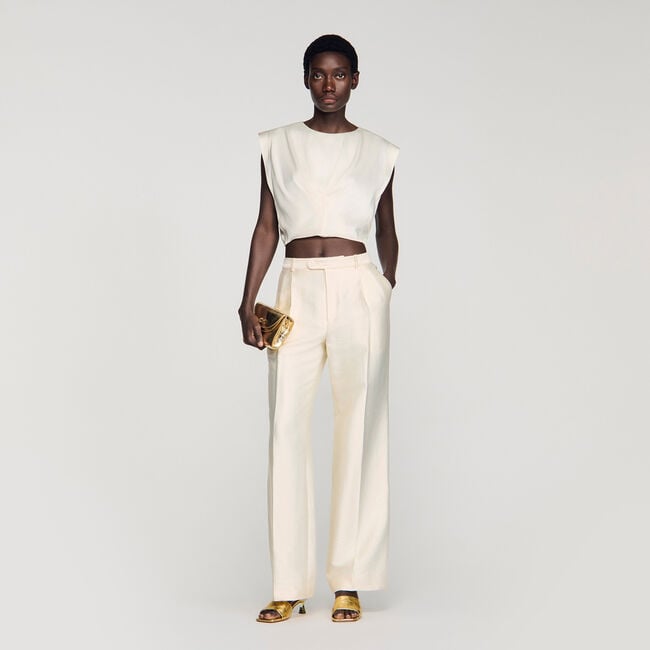 Pleated satin crop top