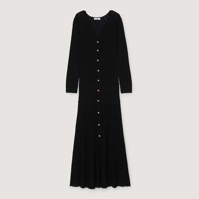 Langes Strickkleid mit Ziermuster