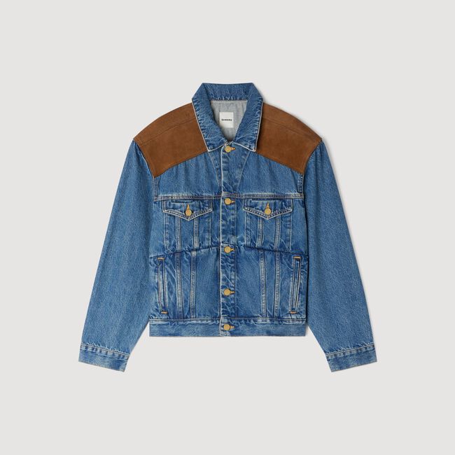 Blouson en denim et cuir su&egrave;de