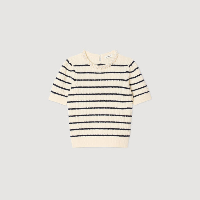 Striped jumper with pearl collar