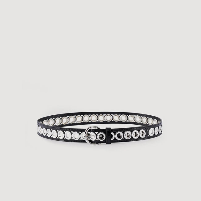 Belt with round buckle and eyelets
