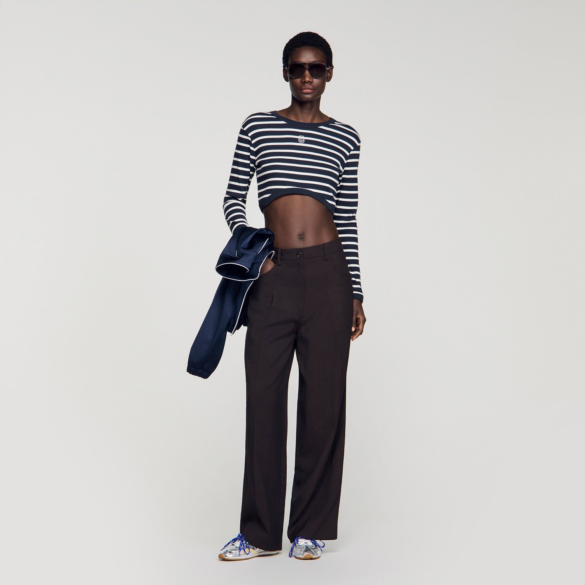 T-shirt court &agrave; rayures en coton