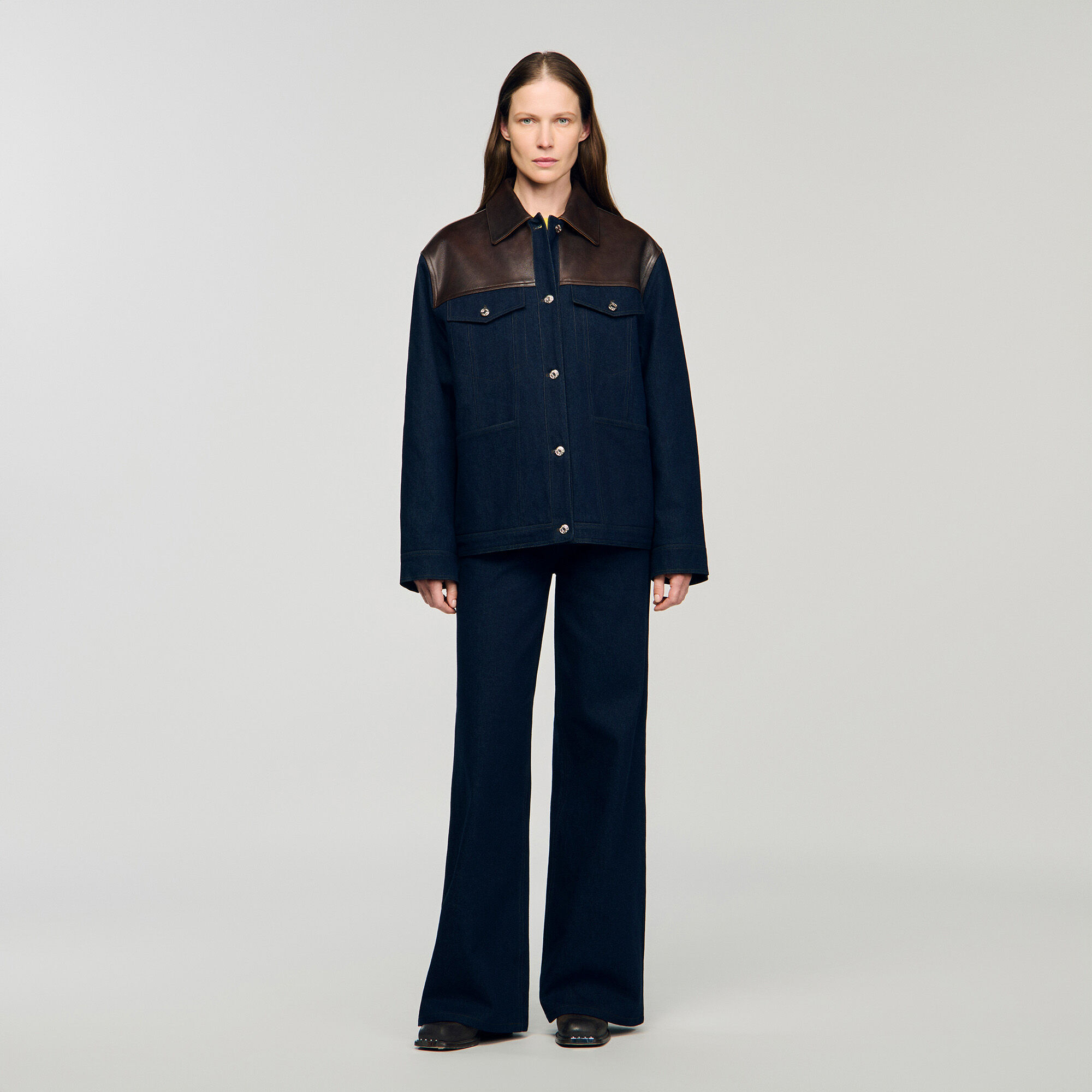 Blouson aus Denim und Leder