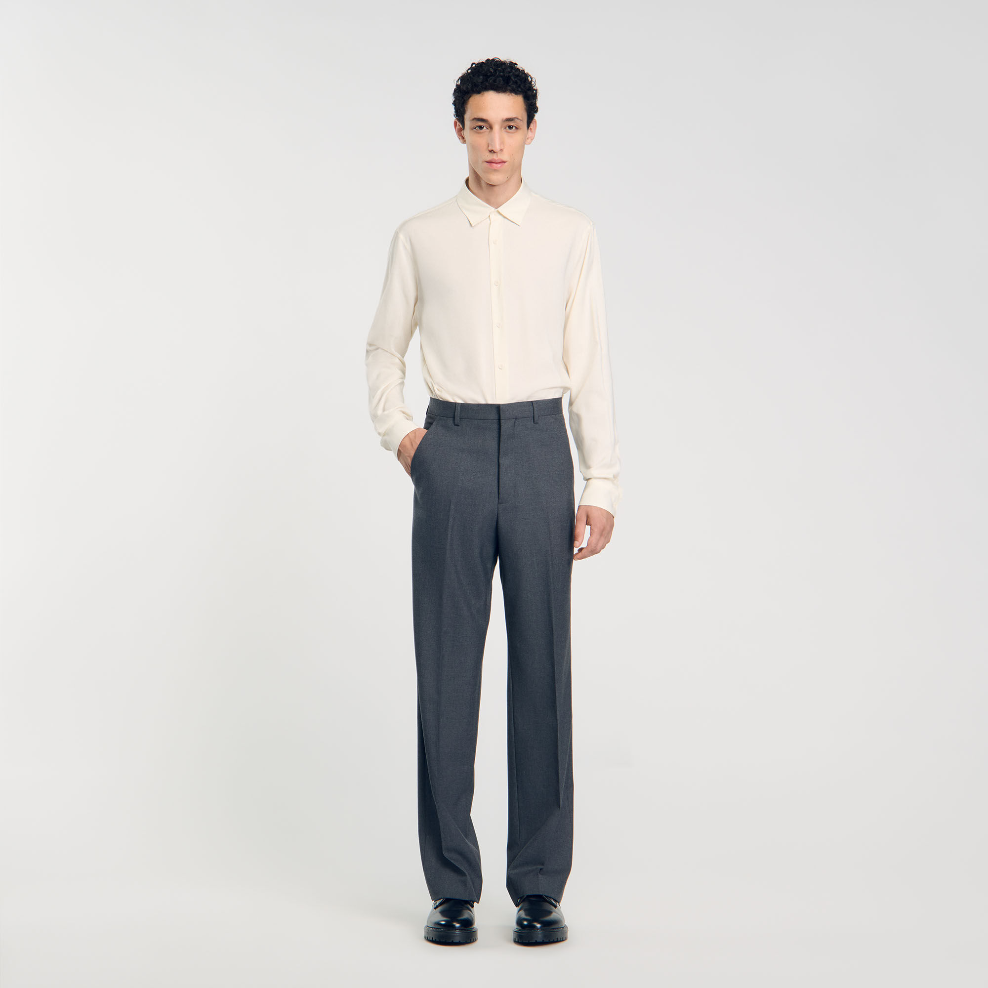 Wide leg suit trousers black gray for Men Sandro Paris