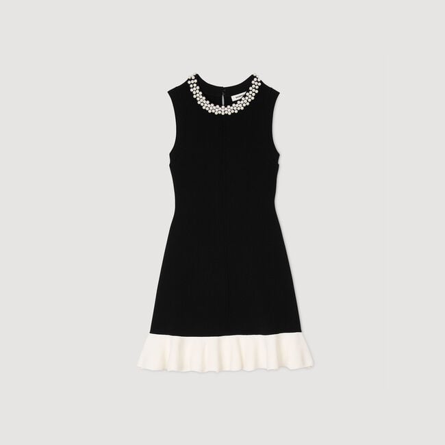 Robe courte en maille à col perlé