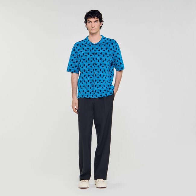 Rope jacquard cardigan shirt